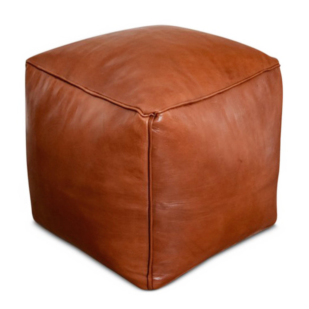 20" Leather Cube Caramel Brown