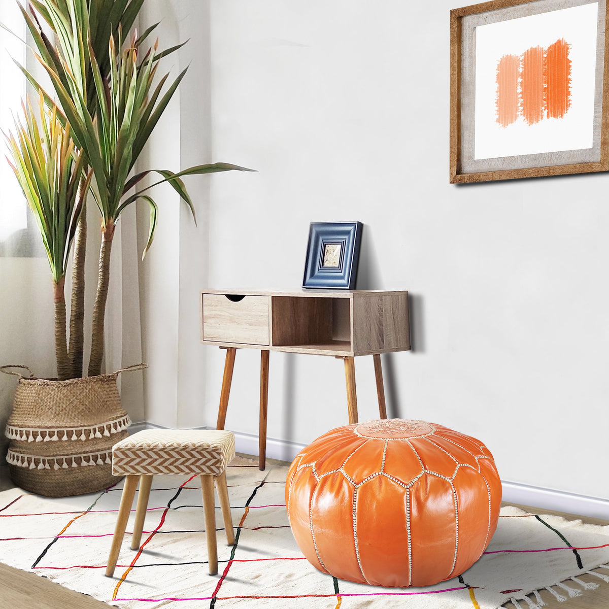Orange top leather pouf