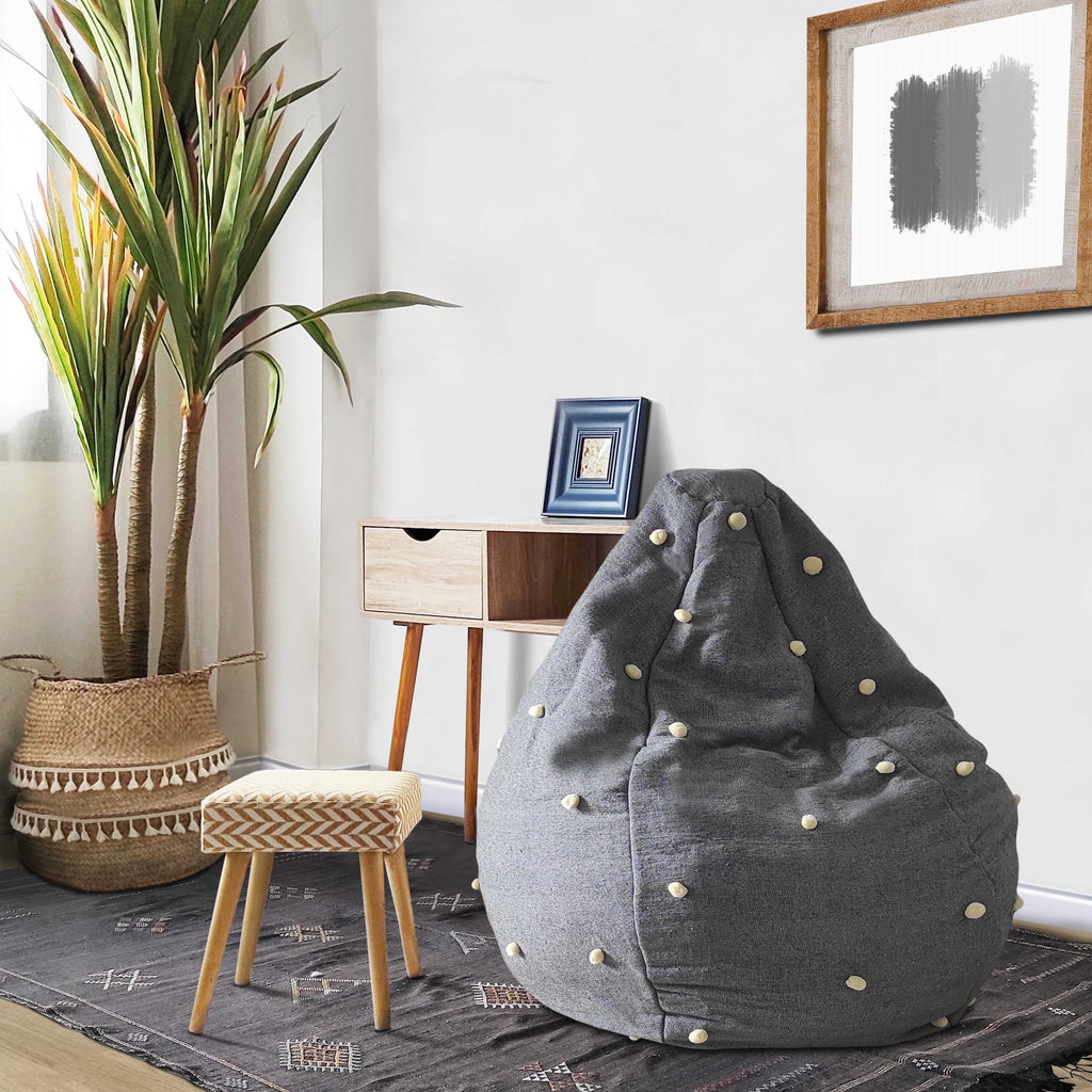 Egyptian Gray Cotton Handmade Beanbag chair Moroccan design