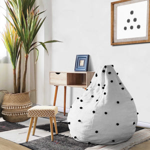 Egyptian White & Black Pompom  Cotton Handmade Beanbag chair Moroccan design